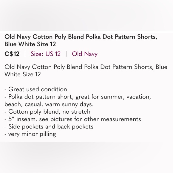 Old Navy Cotton Poly Blend Polka Dot Pattern Shorts, Blue White Size 12 - Picture 10 of 10
